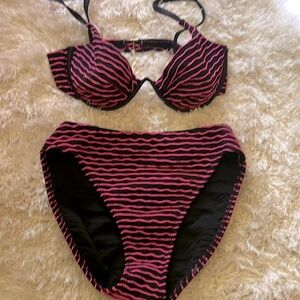 Sessa black bikini with pink textured stripes sz10